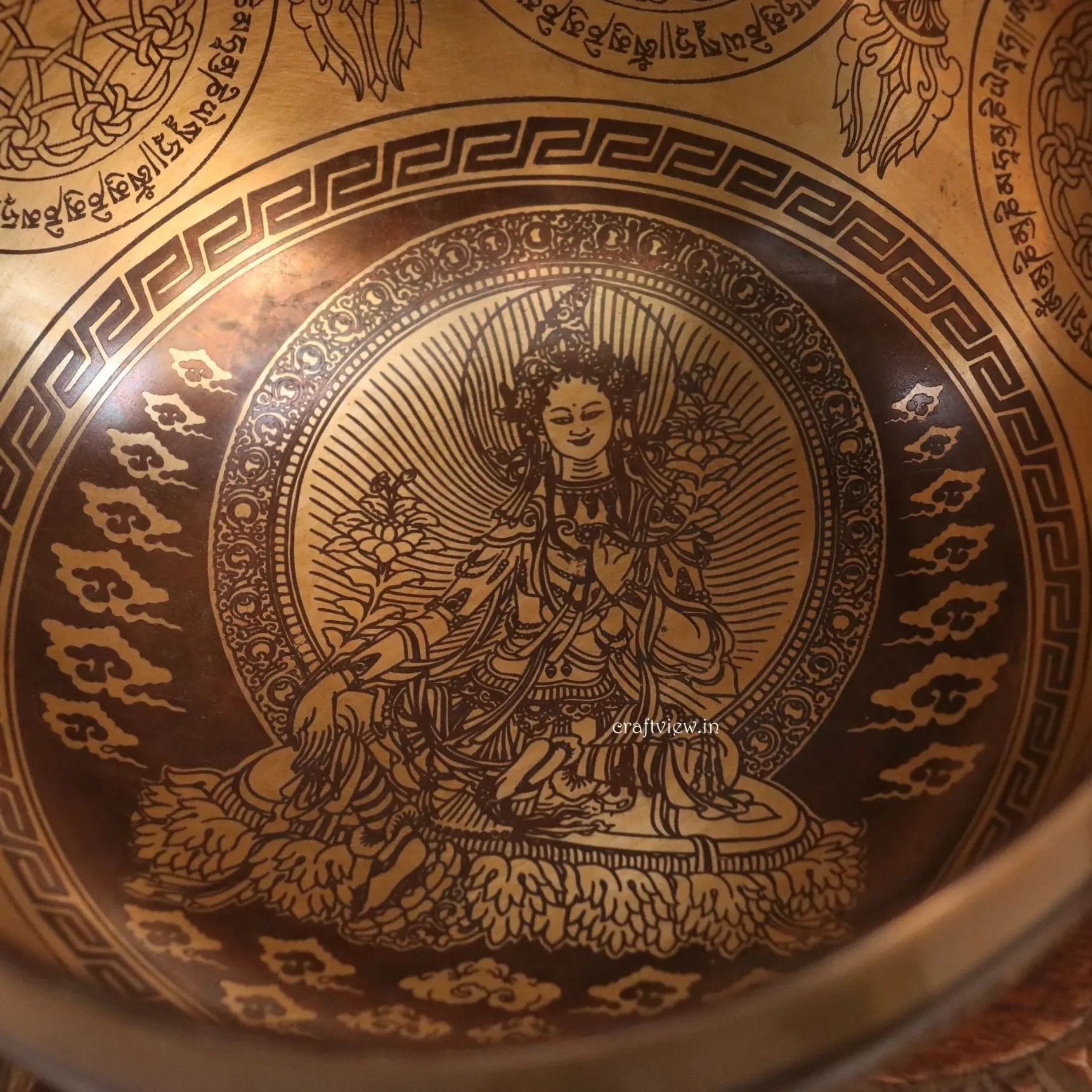 9.2" Green Tara Carving Singing Bowl Craftsview