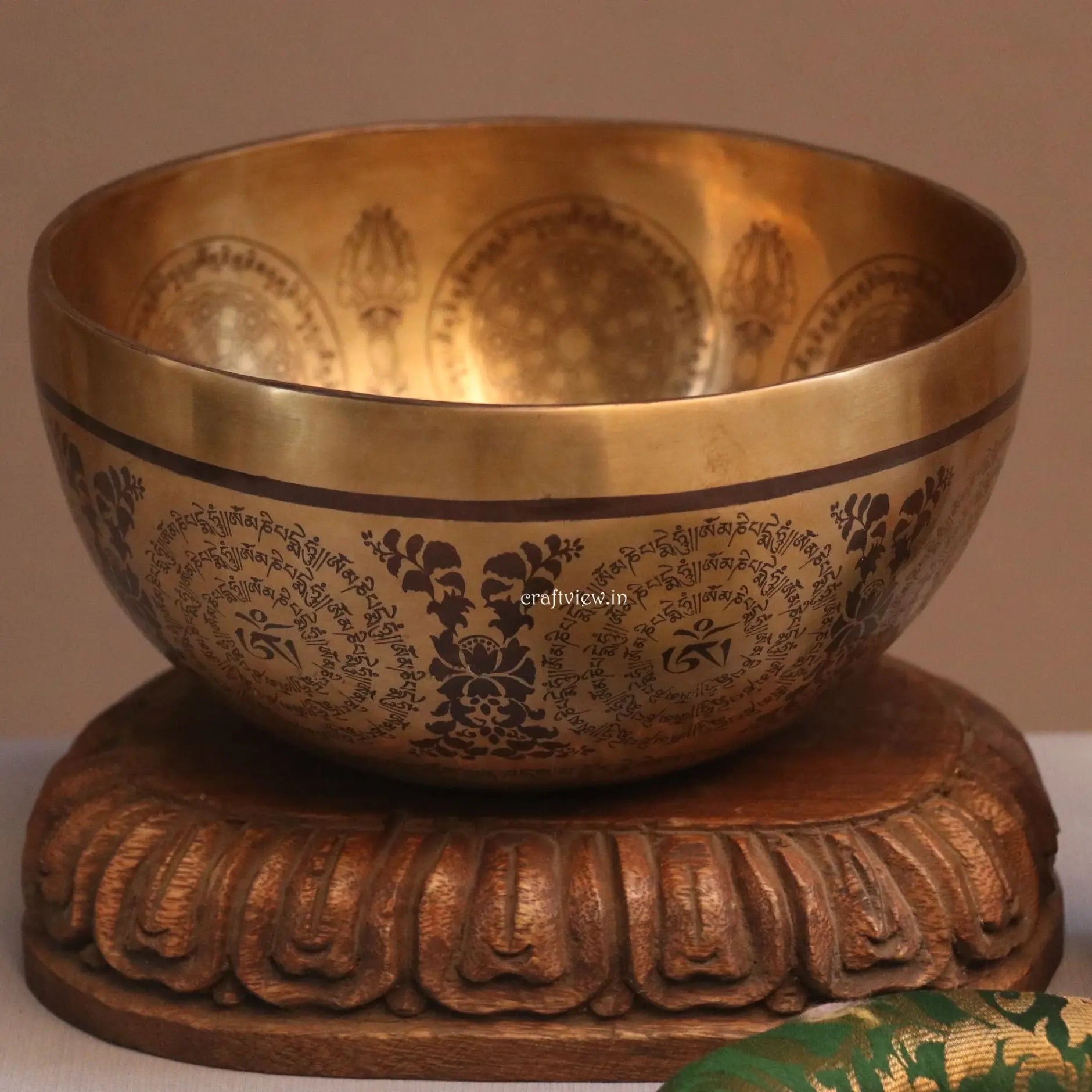 9.2" Green Tara Carving Singing Bowl Craftsview