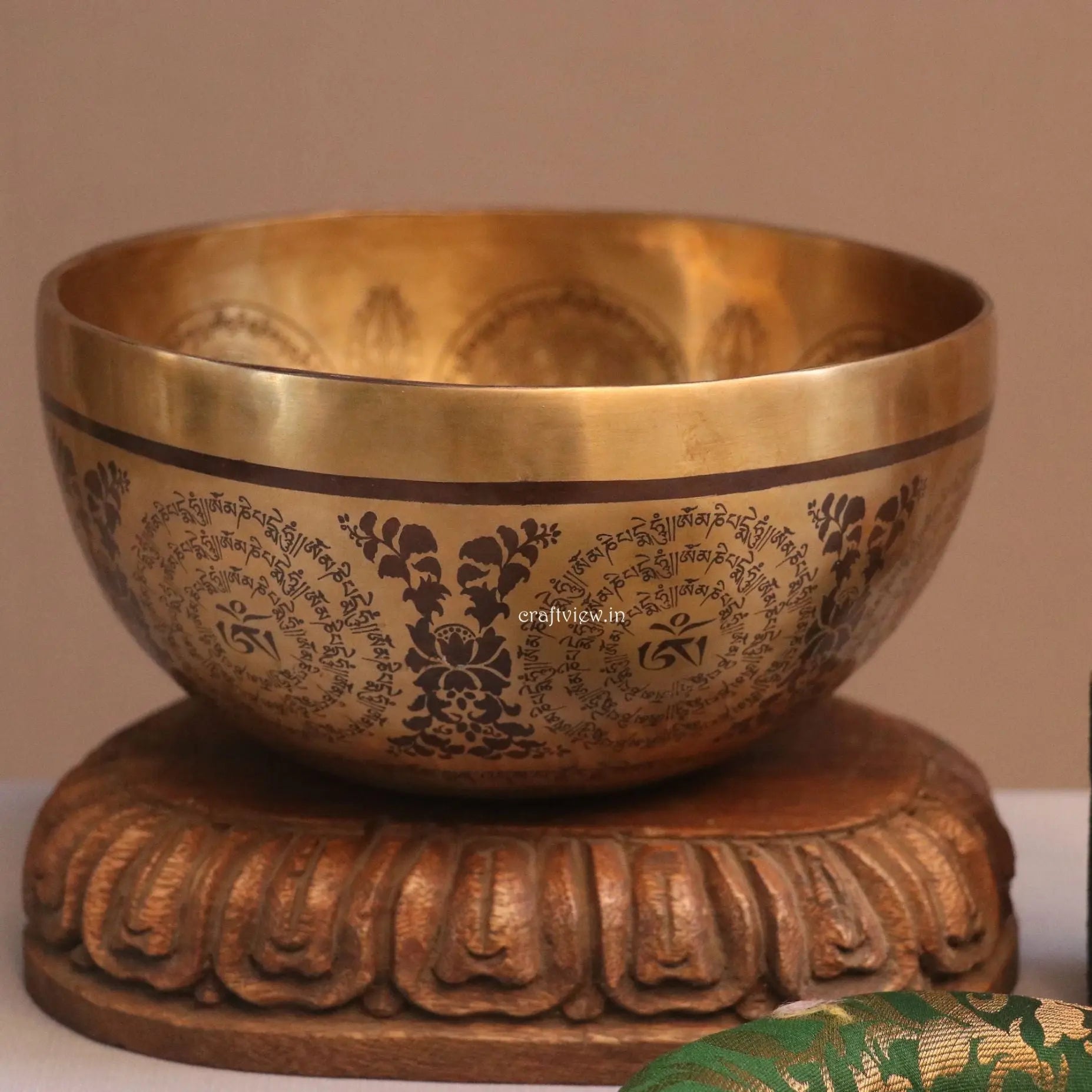 9.2" Green Tara Carving Singing Bowl Craftsview