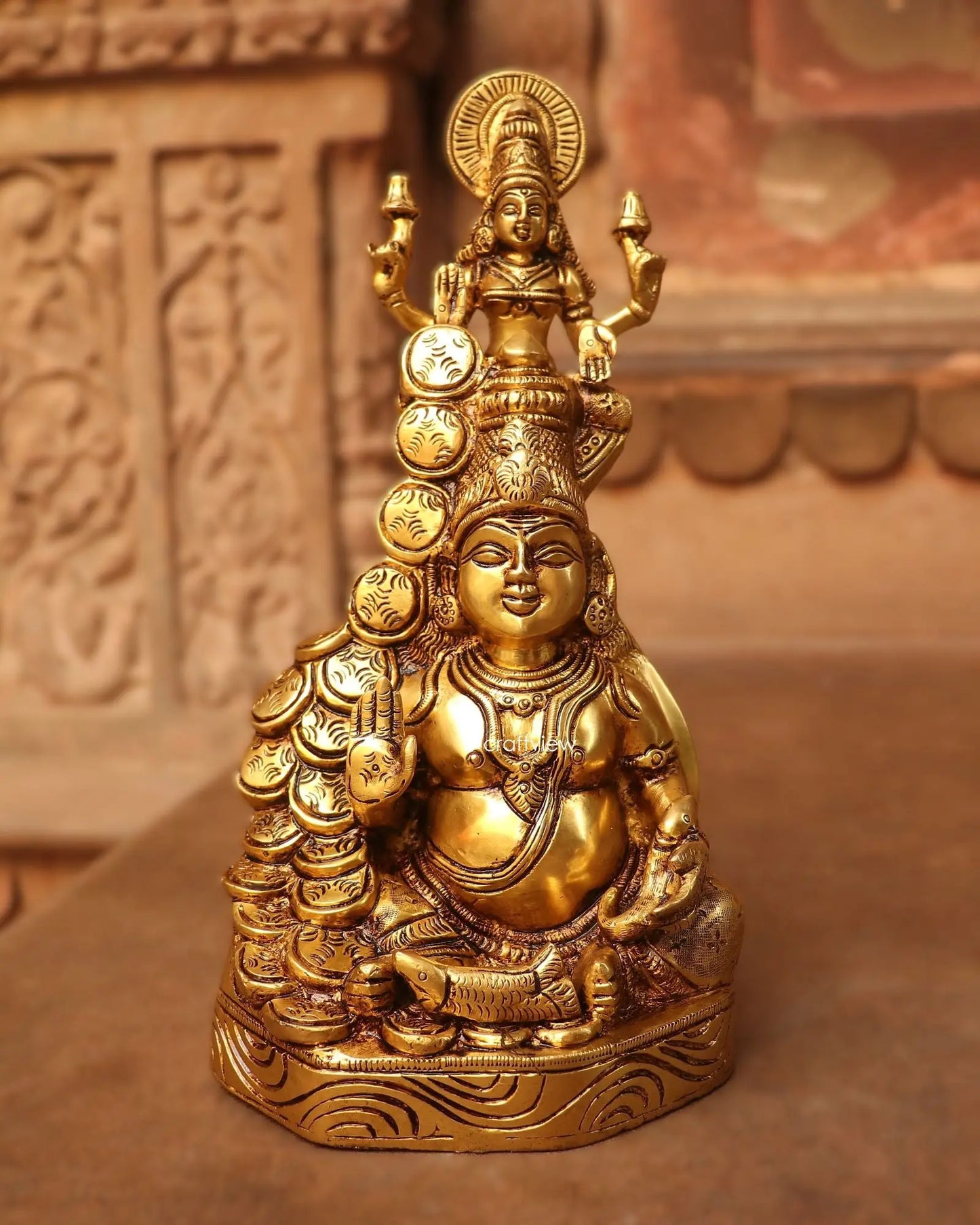 10.5" Kuber Lakshmi Brass Statue - Craftview