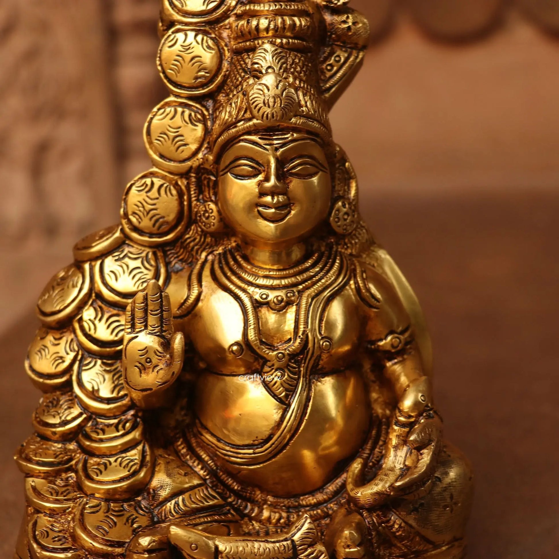 10.5" Kuber Lakshmi Brass Statue - Craftview