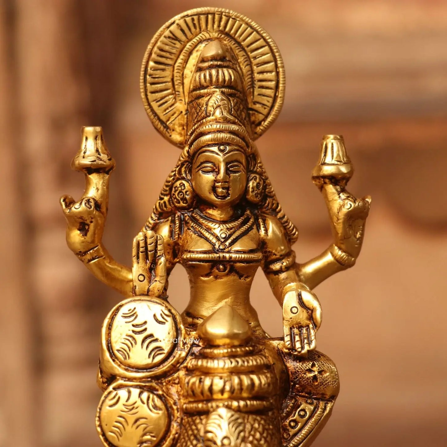 10.5" Kuber Lakshmi Brass Statue - Craftview