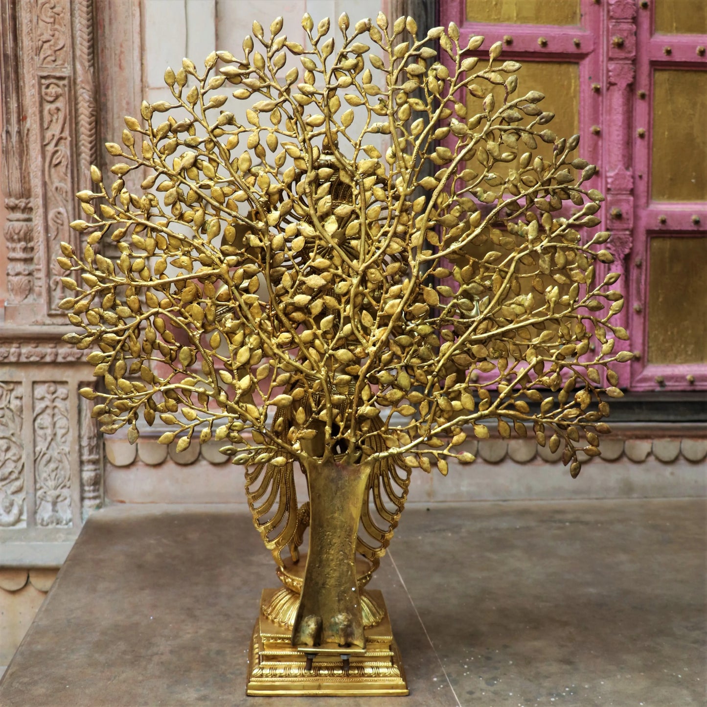 Brass Chaturbhuja Krishna With Tree 36" craftsview