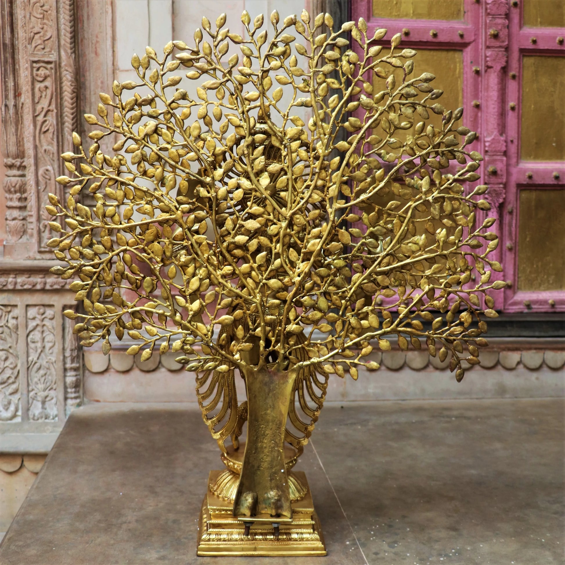 Brass Chaturbhuja Krishna With Tree 36" craftsview