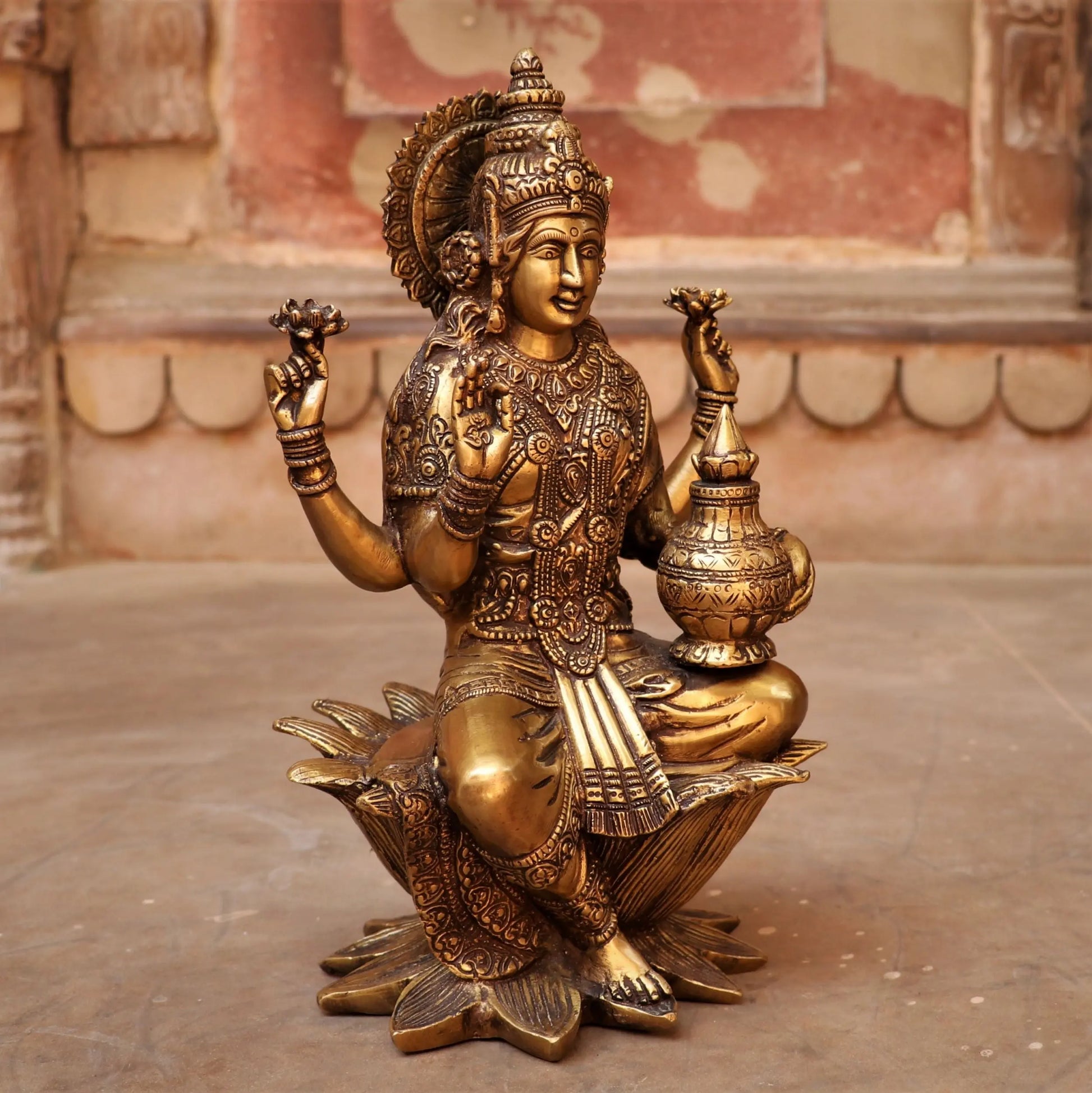 Brass Lakshmi statue sited on Lotus craftsview