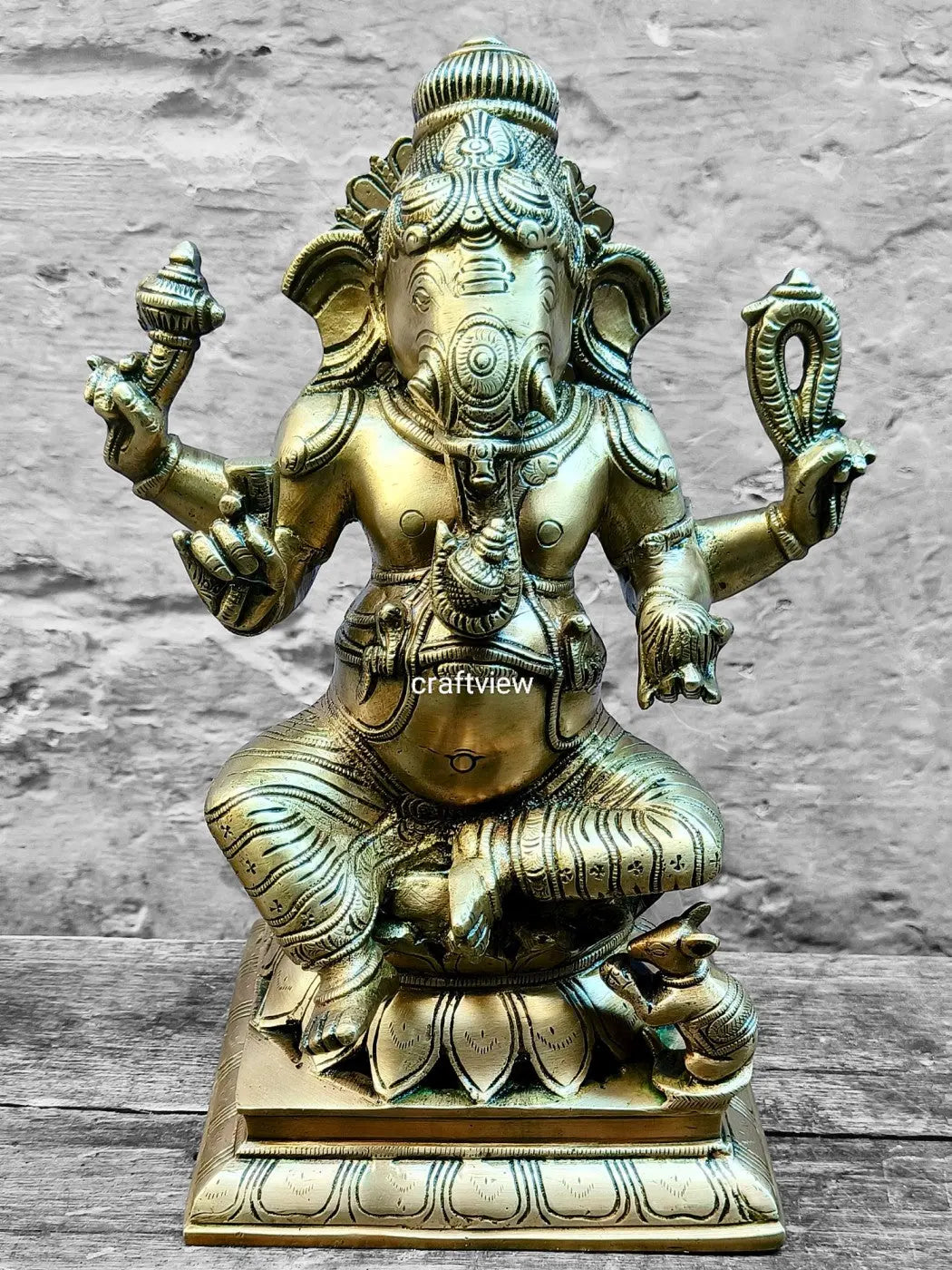 Brass Exquisite Ganesha Lakshmi Idols 2 Pieces Set 12" Craftsview