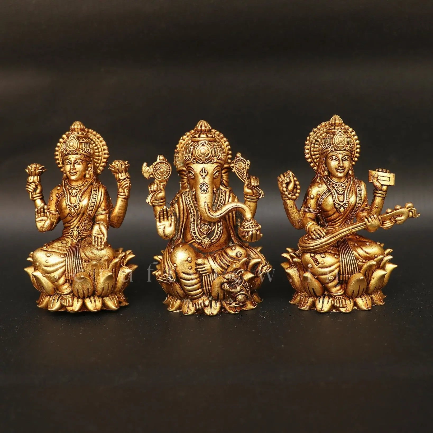 4" Superfine Ganesh Lakshmi Sarasvati Brass Idols Set of 3 Peace's - Craftview