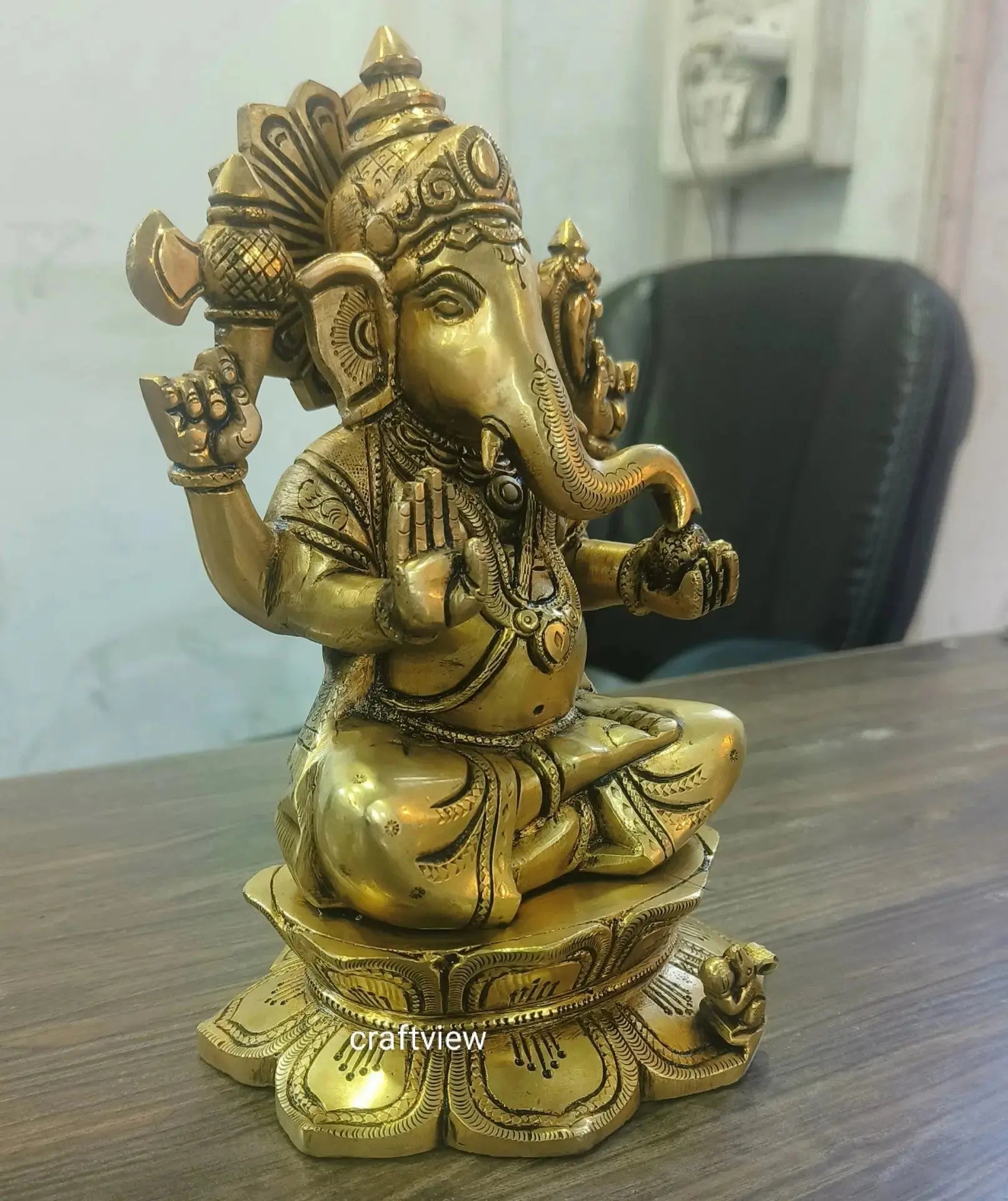 9" Brass Superfine Exquisite Ganesha Lakshmi Idols pair Craftsview