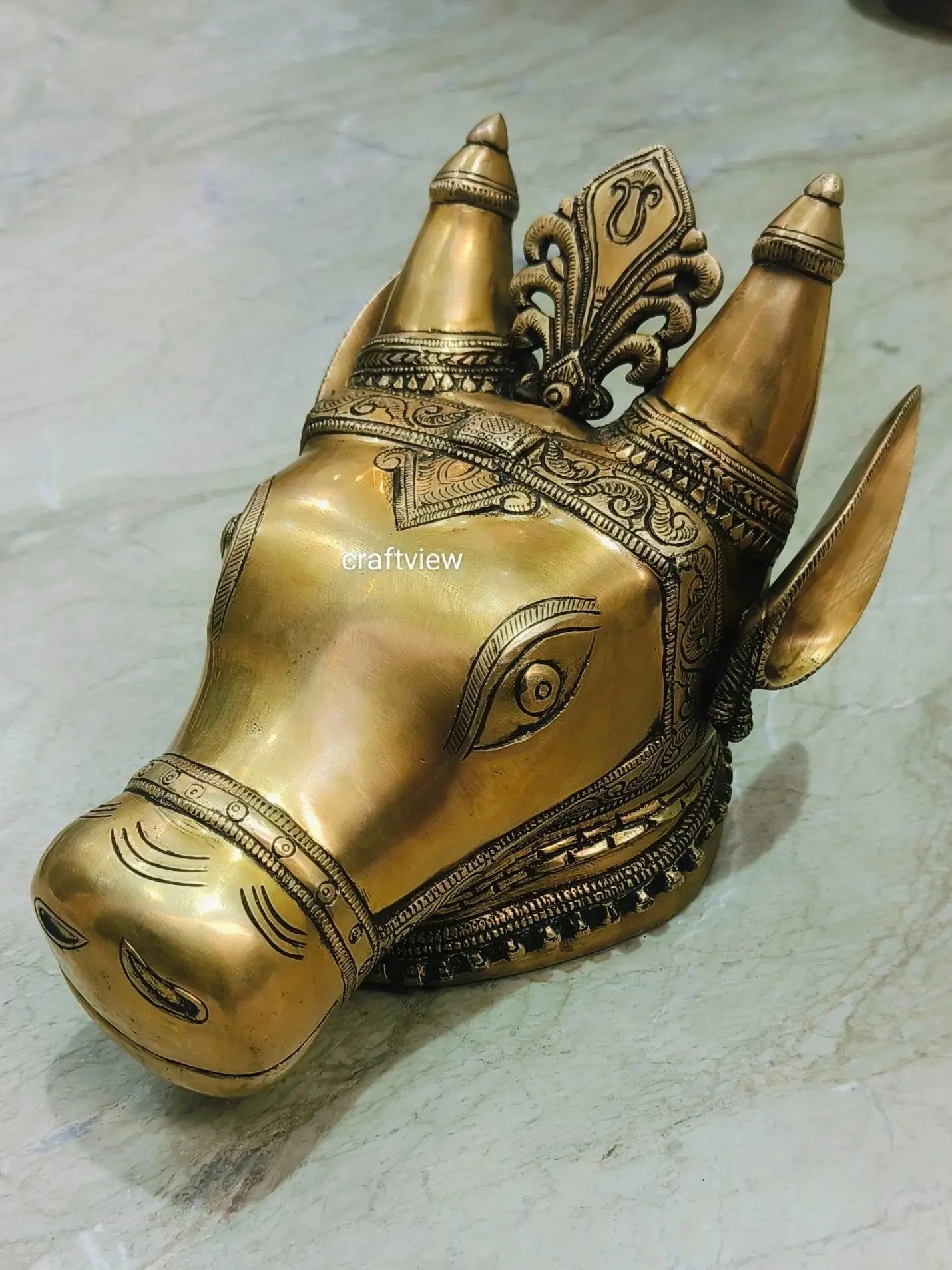 9" Brass Nandi Head Wall Hanging Figurine Craftsview