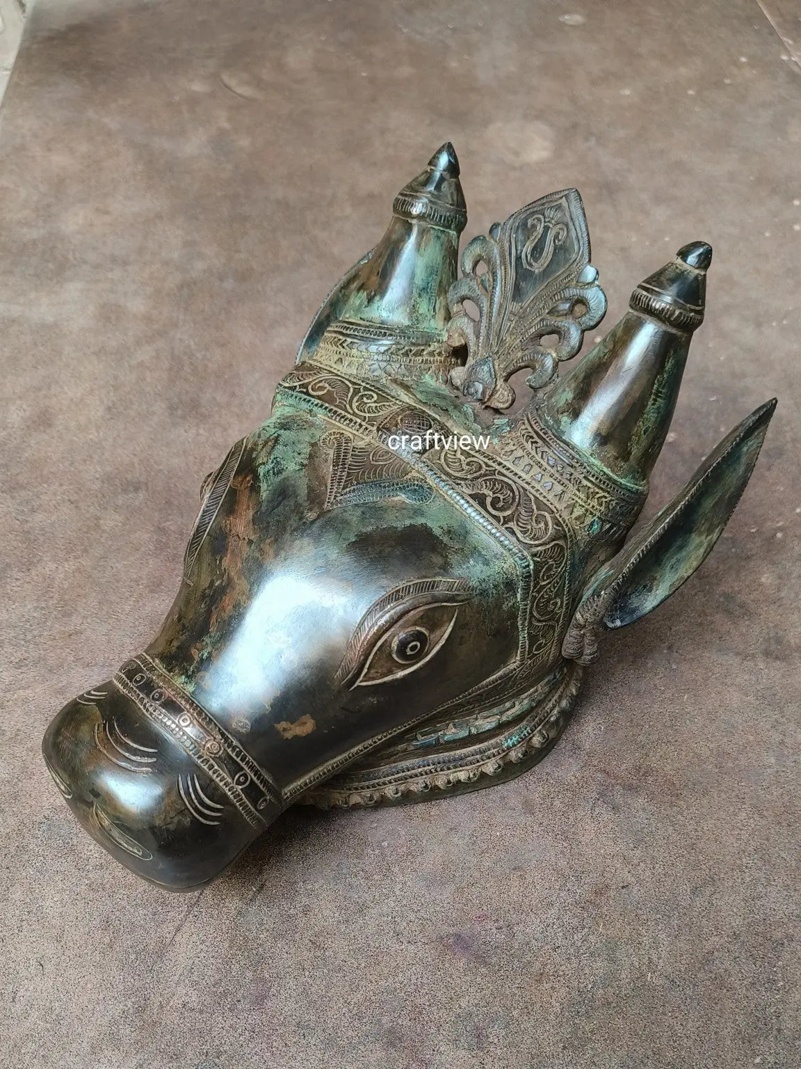 9" Brass Nandi Head Decor Wall Hanging Figurine Craftsview