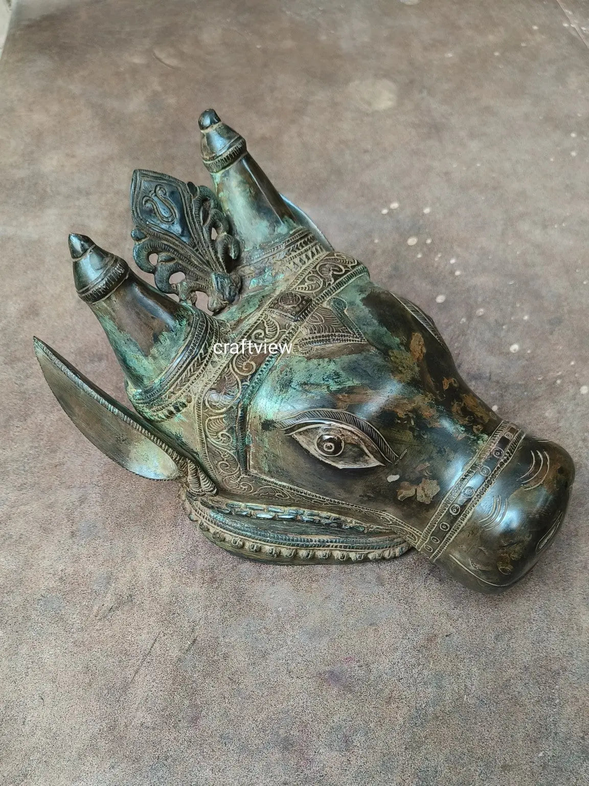 9" Brass Nandi Head Decor Wall Hanging Figurine Craftsview