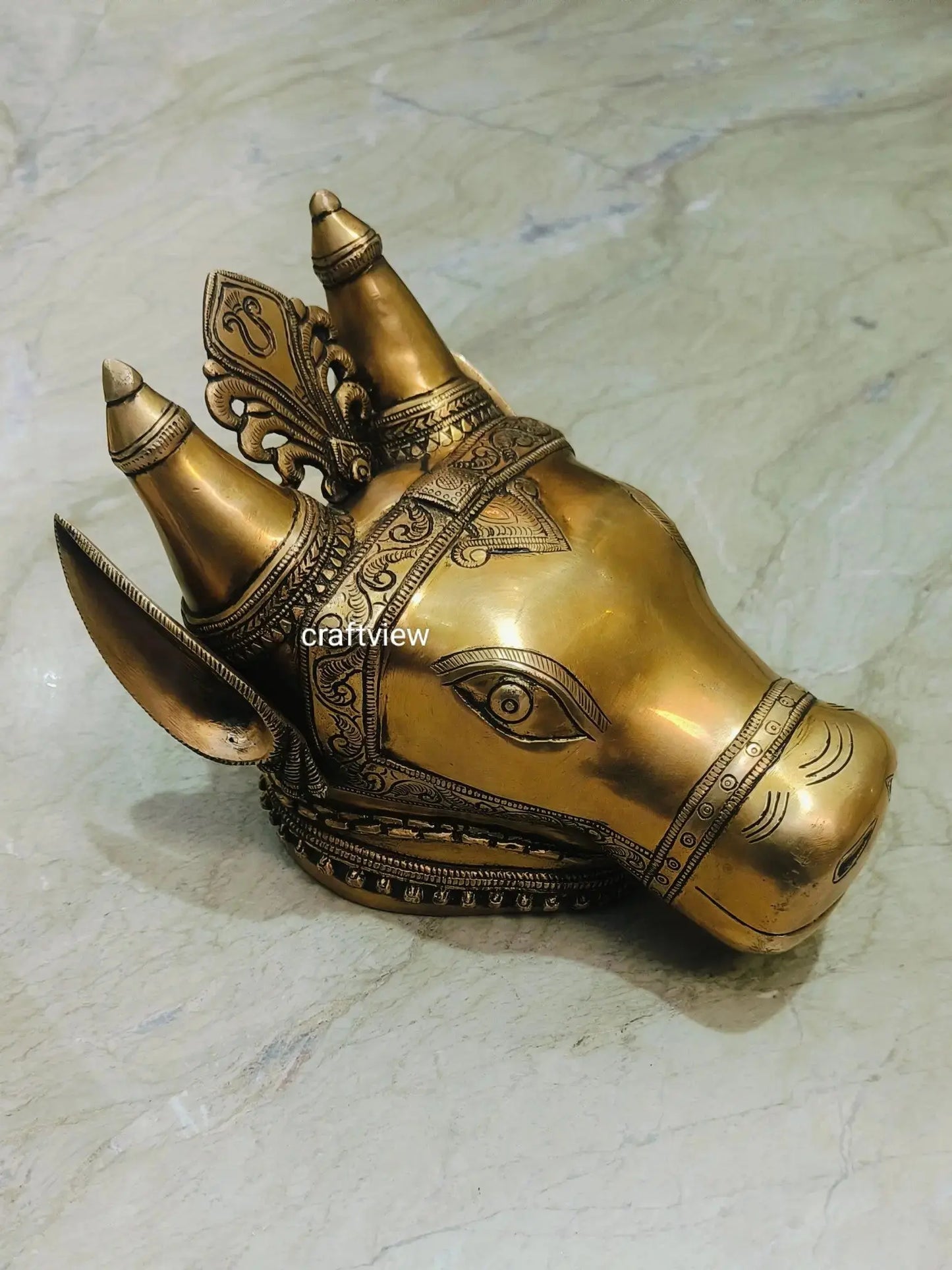 9" Brass Nandi Head Wall Hanging Figurine Craftsview