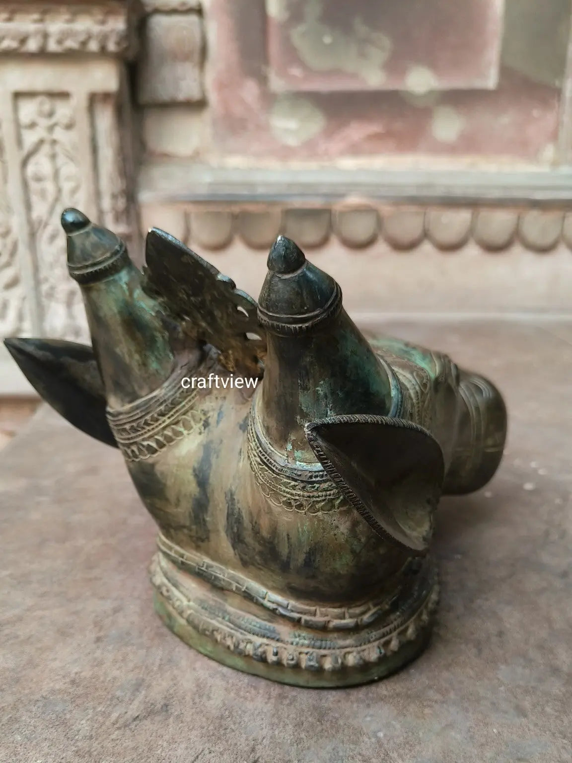 9" Brass Nandi Head Decor Wall Hanging Figurine Craftsview