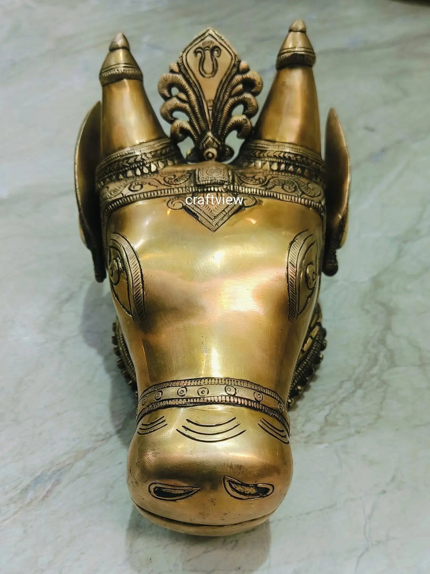 9" Brass Nandi Head Wall Hanging Figurine Craftsview