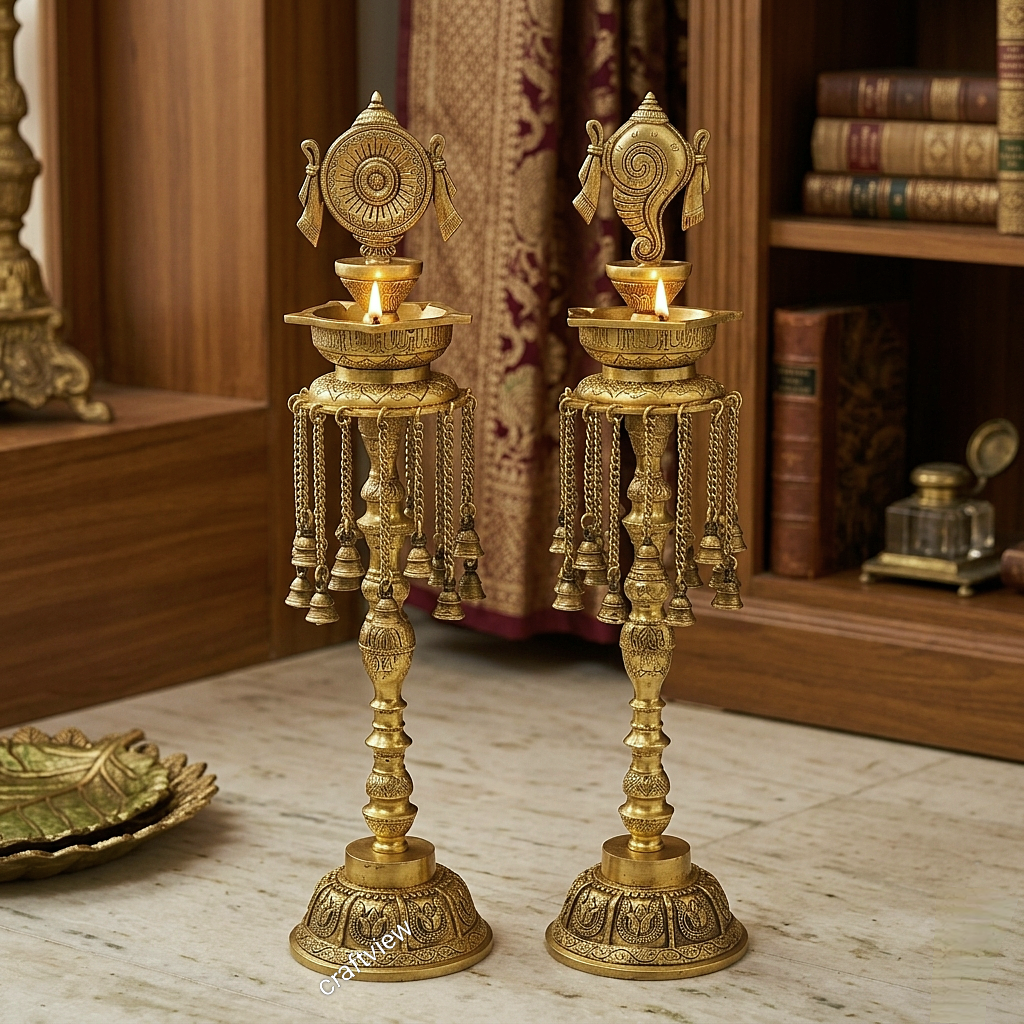 Exquisite Shankha Chakra Brass Oil Lamps 30"