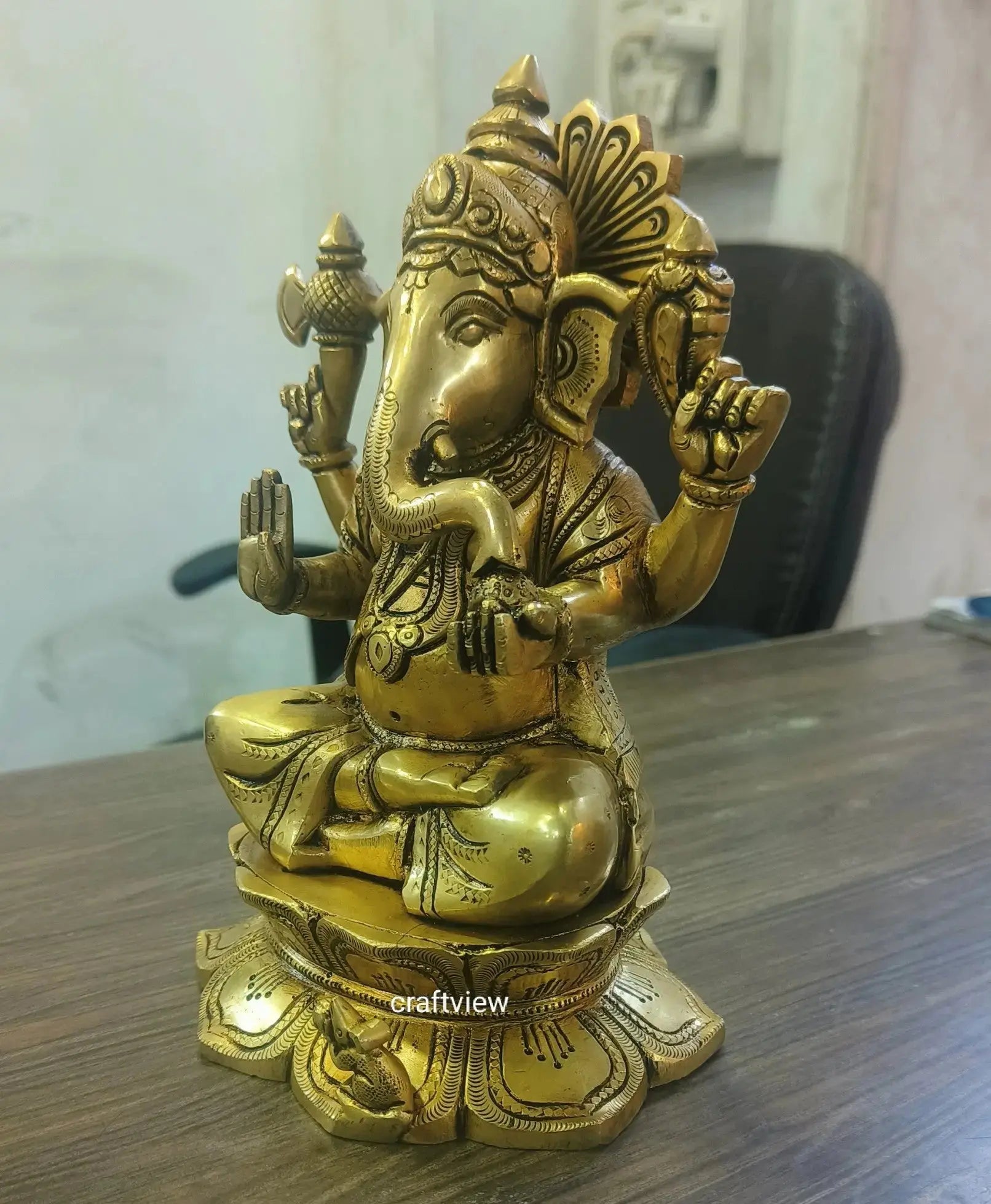 9" Brass Superfine Exquisite Ganesha Lakshmi Idols pair Craftsview