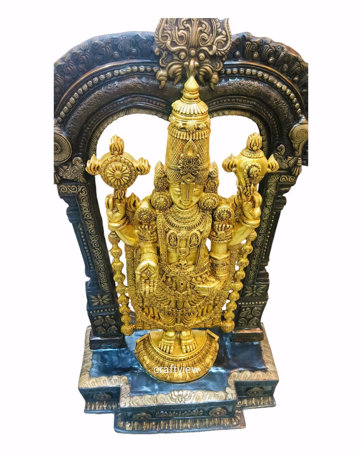 Brass superfine Large Venkateshwara Tirupati Balaji Statue with Prabhavali 62" craftsview