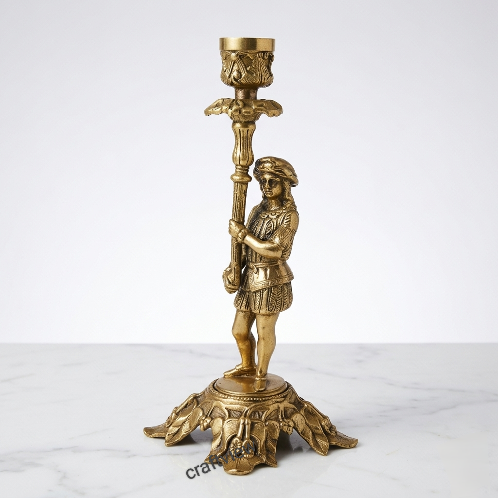 Victorian Male Female Brass Candle Stand 11"