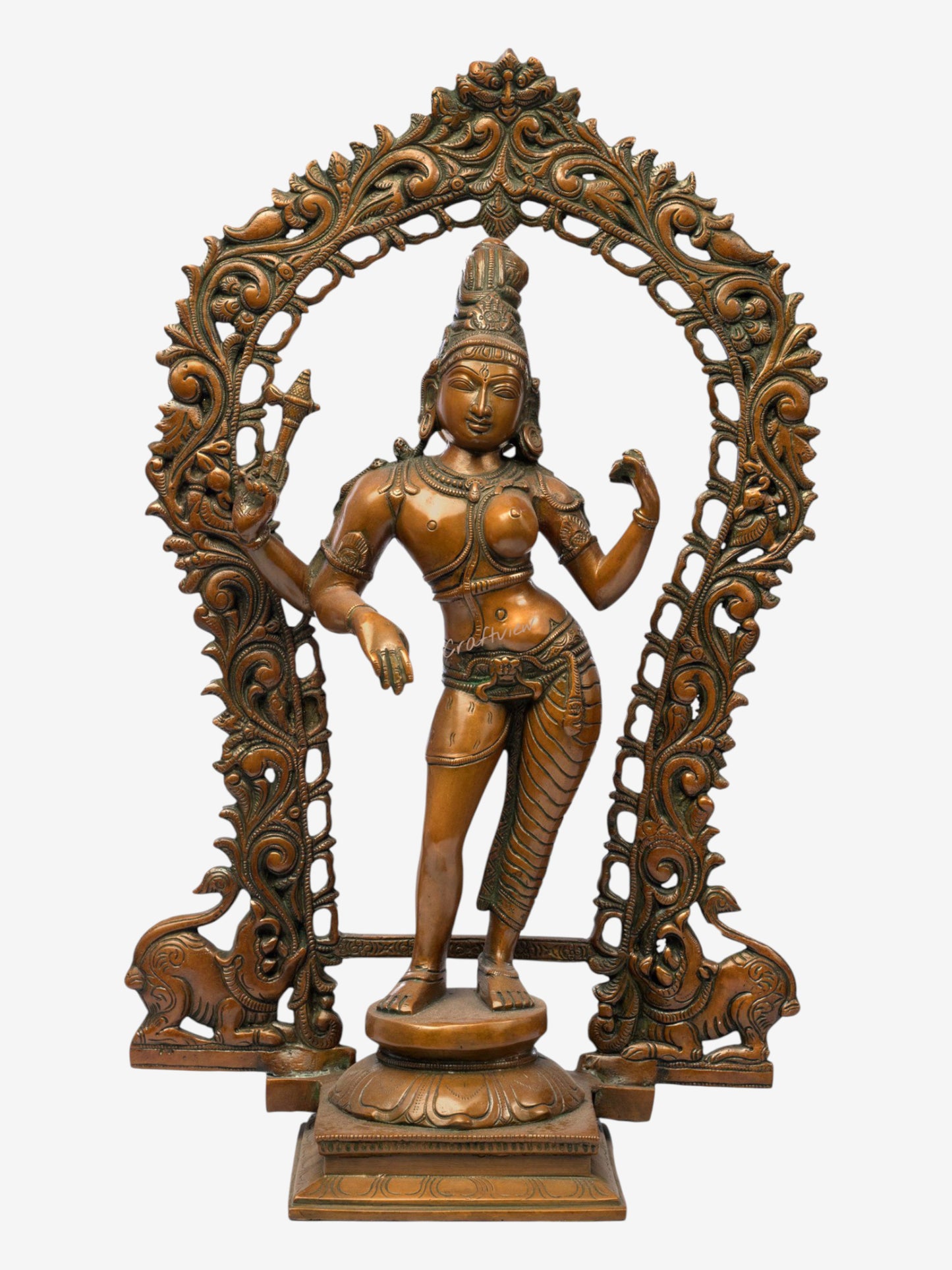 18" Ardhanarishvara - The Half Male and Half Female Form of Shiva with Floral Aureole In Brass Statue