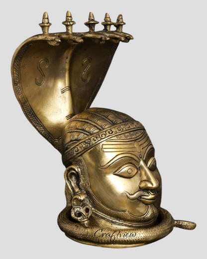 9.5" Brass Shiva Mukhlingam With Nagabharanam Table Decor