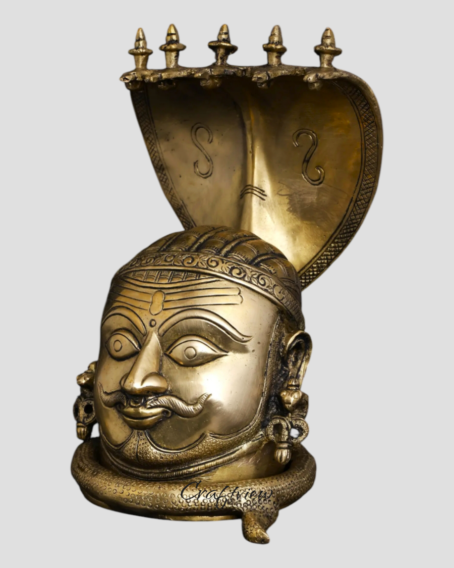 9.5" Brass Shiva Mukhlingam With Nagabharanam Table Decor