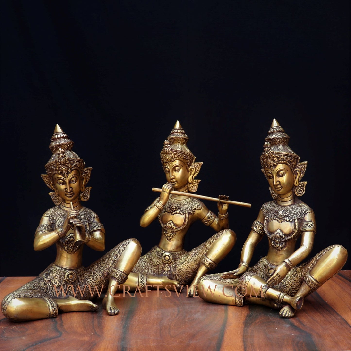 Brass Decor Musicians Figurine Set of 3 Peace 12"