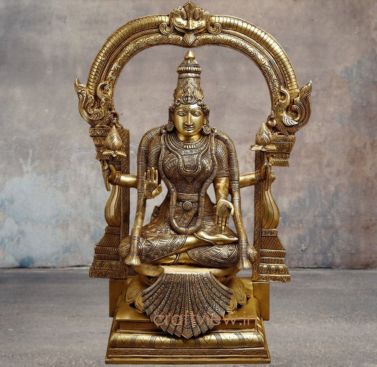 30" Brass Padmavati Goddess Lakshmi Sculpture | Handmade Superfine Crafted By Artist