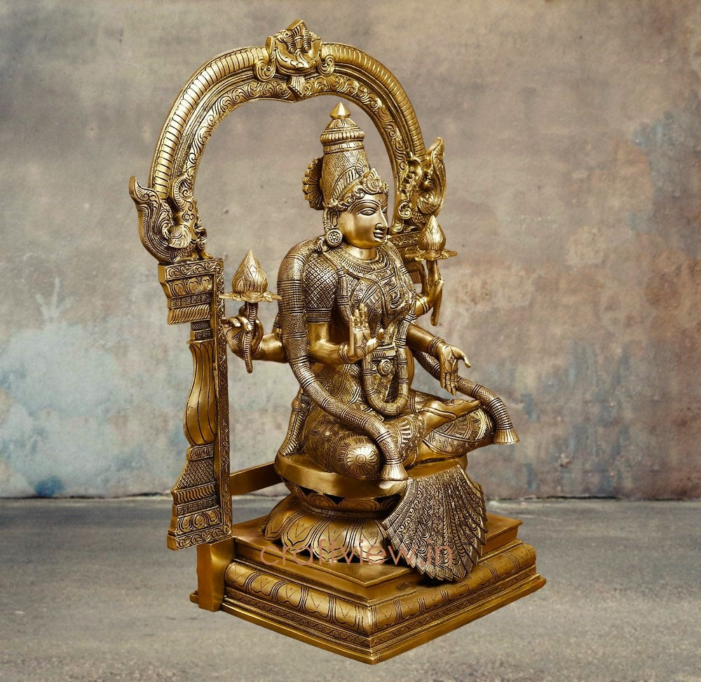 30" Brass Padmavati Goddess Lakshmi Sculpture | Handmade Superfine Crafted By Artist