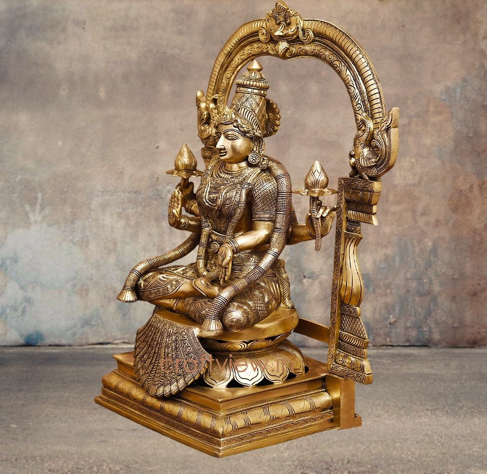 30" Brass Padmavati Goddess Lakshmi Sculpture | Handmade Superfine Crafted By Artist