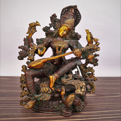 Brass Saraswati Chola Statue Fine Carving