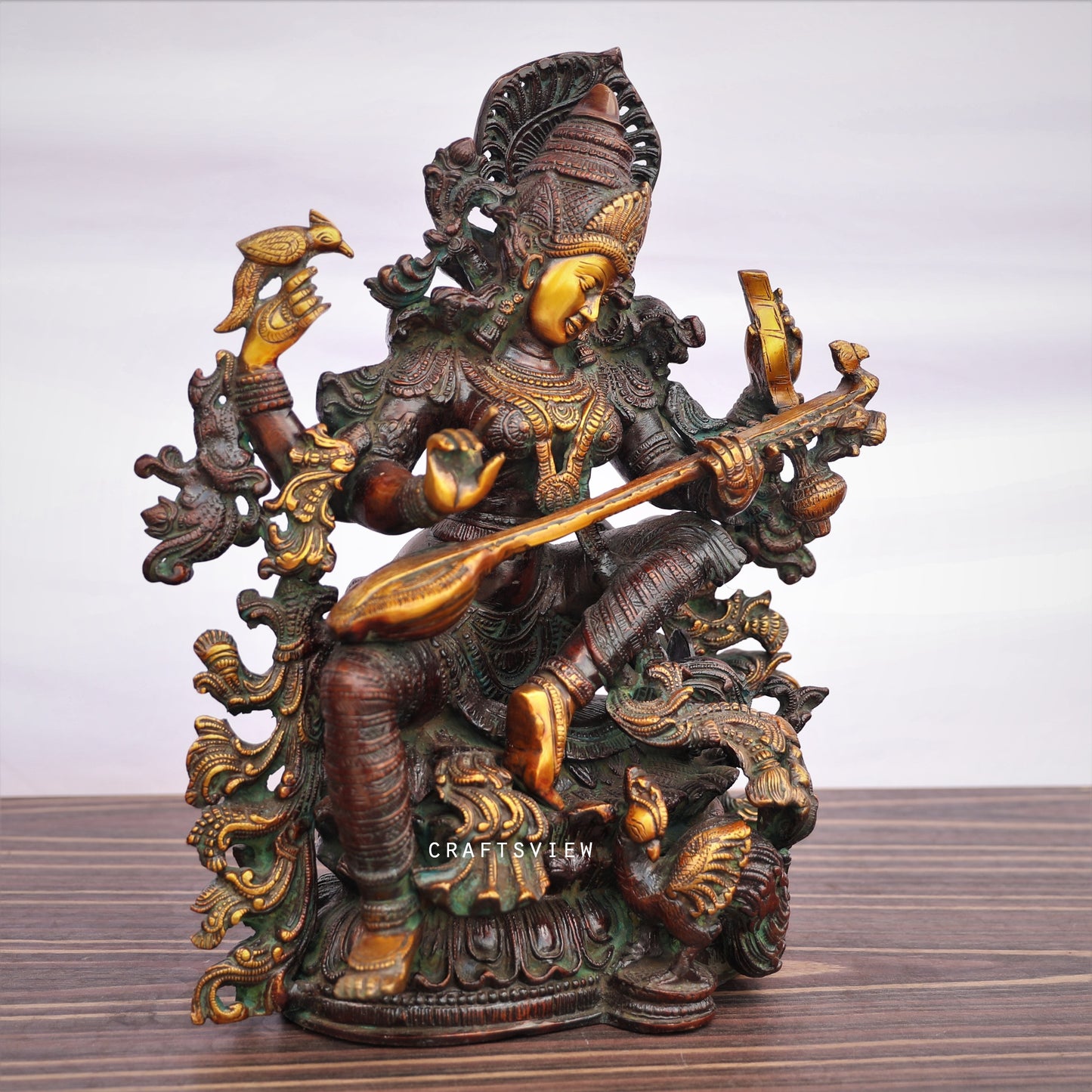 Brass Saraswati Chola Statue Fine Carving