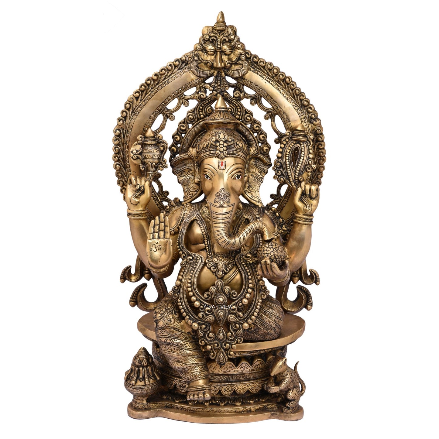 Brass Ganesh Statue Sitting On Singhasan