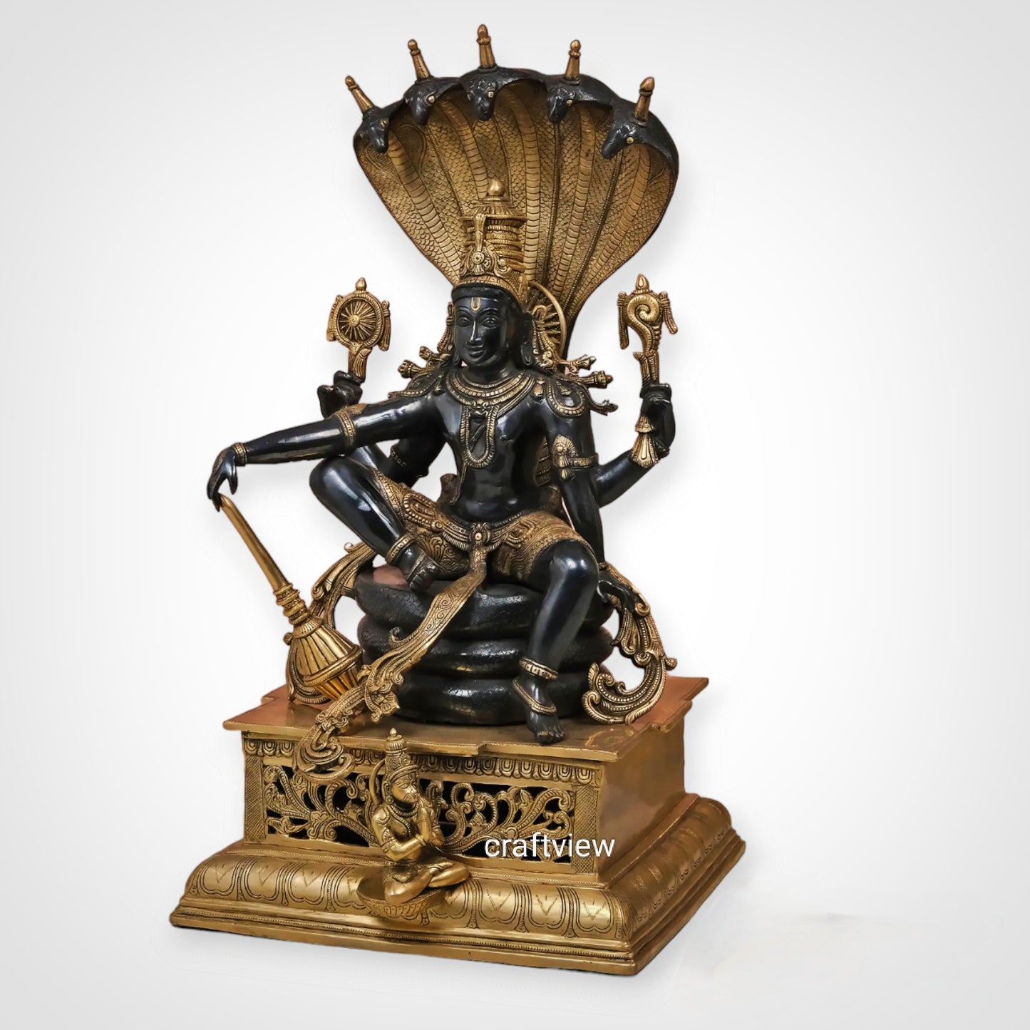 Lord Vishnu seated on sheshanag Majestic Brass Sculpture 28"