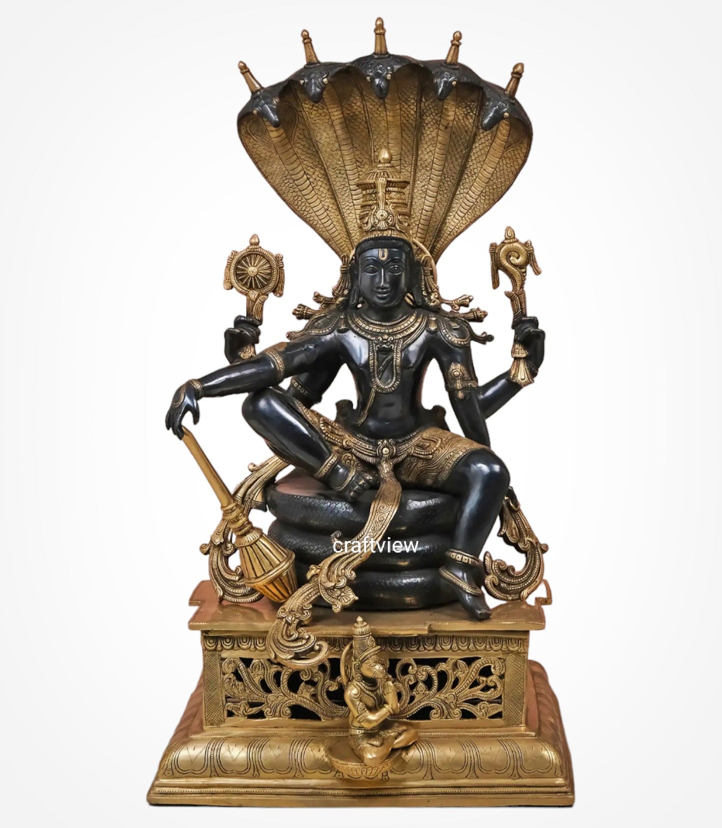 Lord Vishnu seated on sheshanag Majestic Brass Sculpture 28"