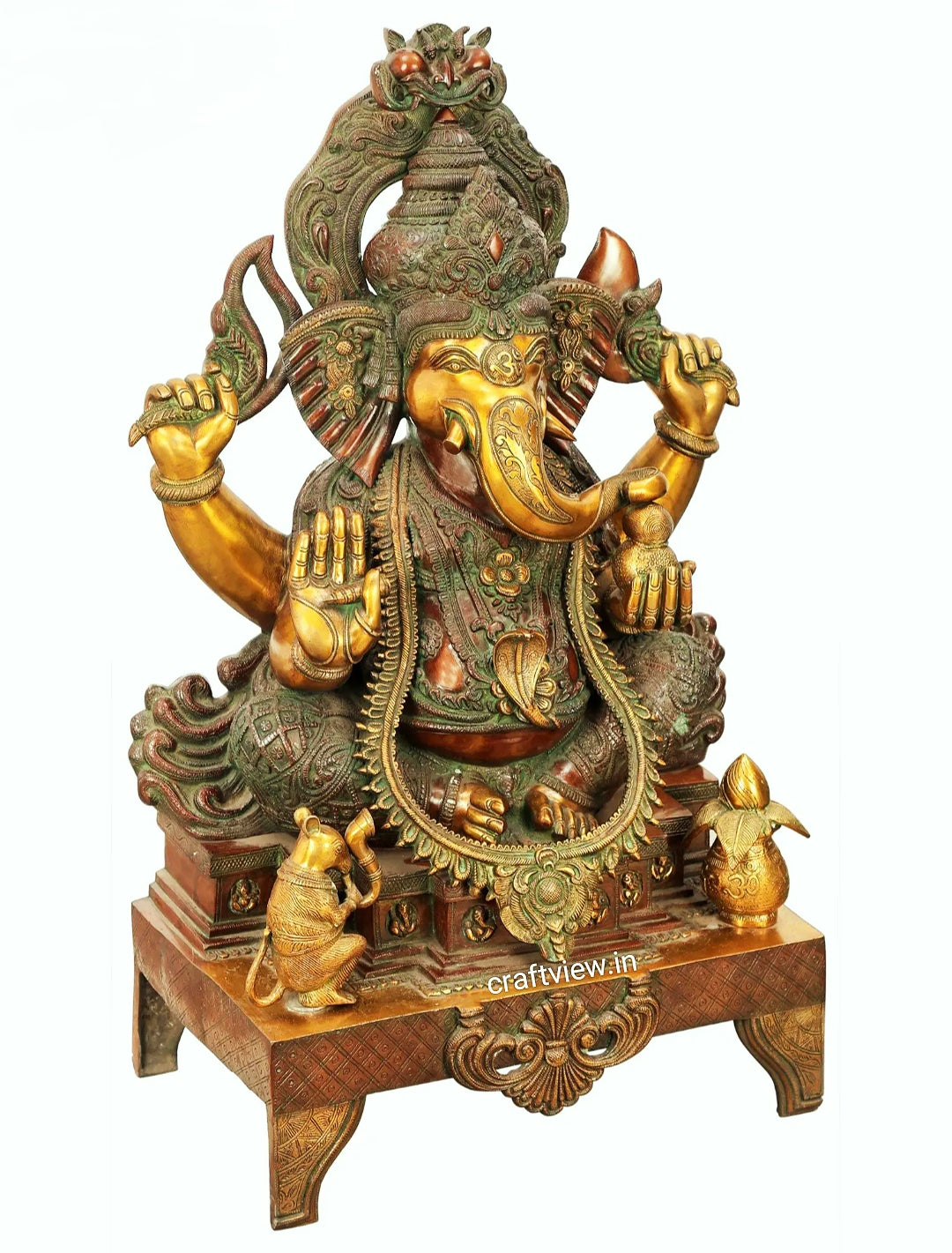 Brass Large Size Ganesha Statue Gold Copper Green Finished 33"