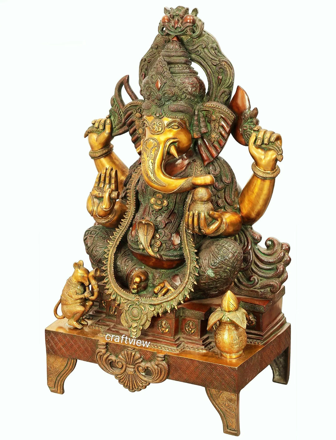 Brass Large Size Ganesha Statue Gold Copper Green Finished 33"