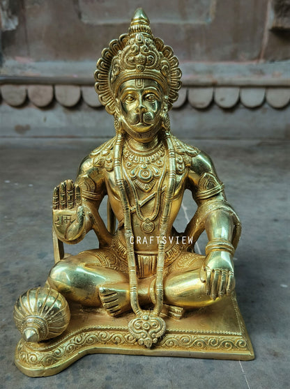 Brass Lord Hanuman Statue 9.3"