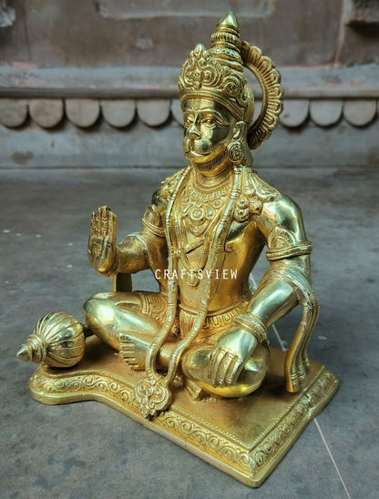 Brass Lord Hanuman Statue 9.3"