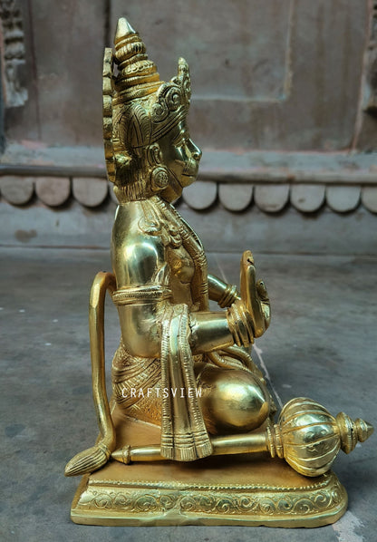 Brass Lord Hanuman Statue 9.3"