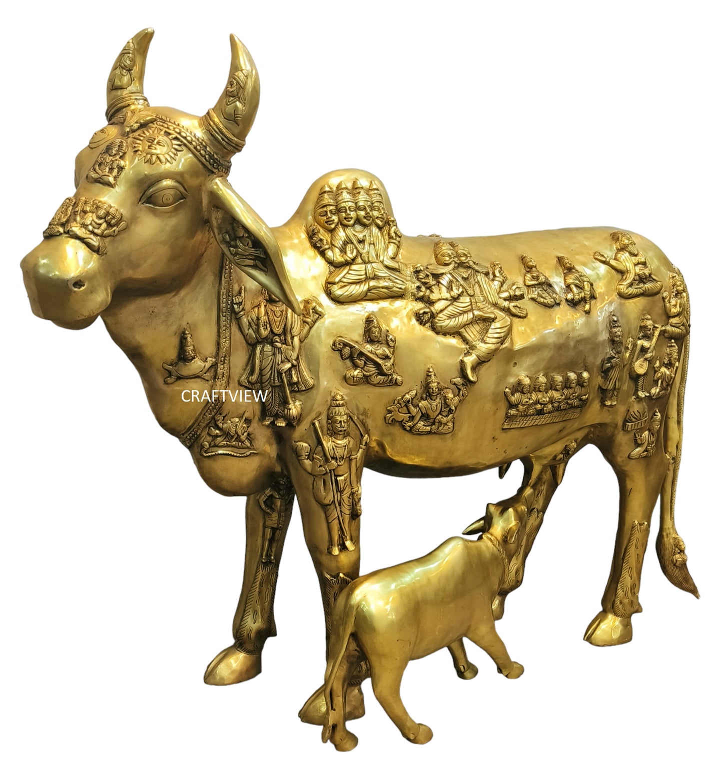 Brass Animal Cow and Calf Statue 49"