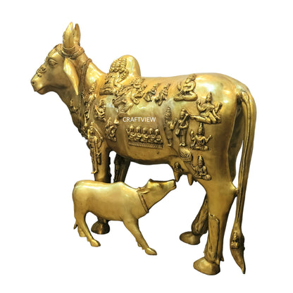 Brass Animal Cow and Calf Statue 49"