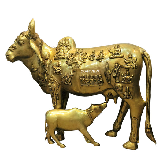 Brass Animal Cow and Calf Statue 49"