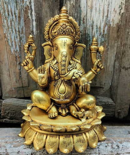 Brass Lord Ganesha Statue 11.5"