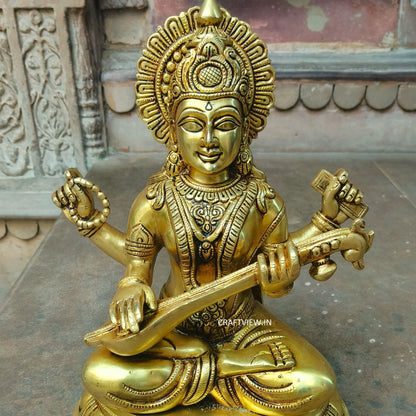 14" Brass Saraswathi Statue Fine Carving