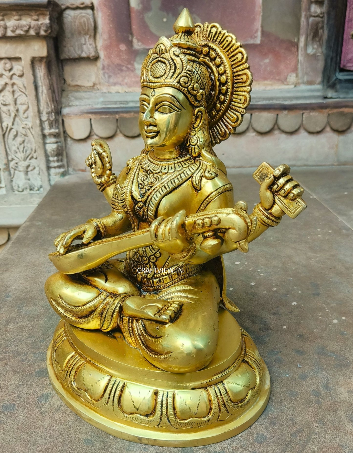 14" Brass Saraswathi Statue Fine Carving