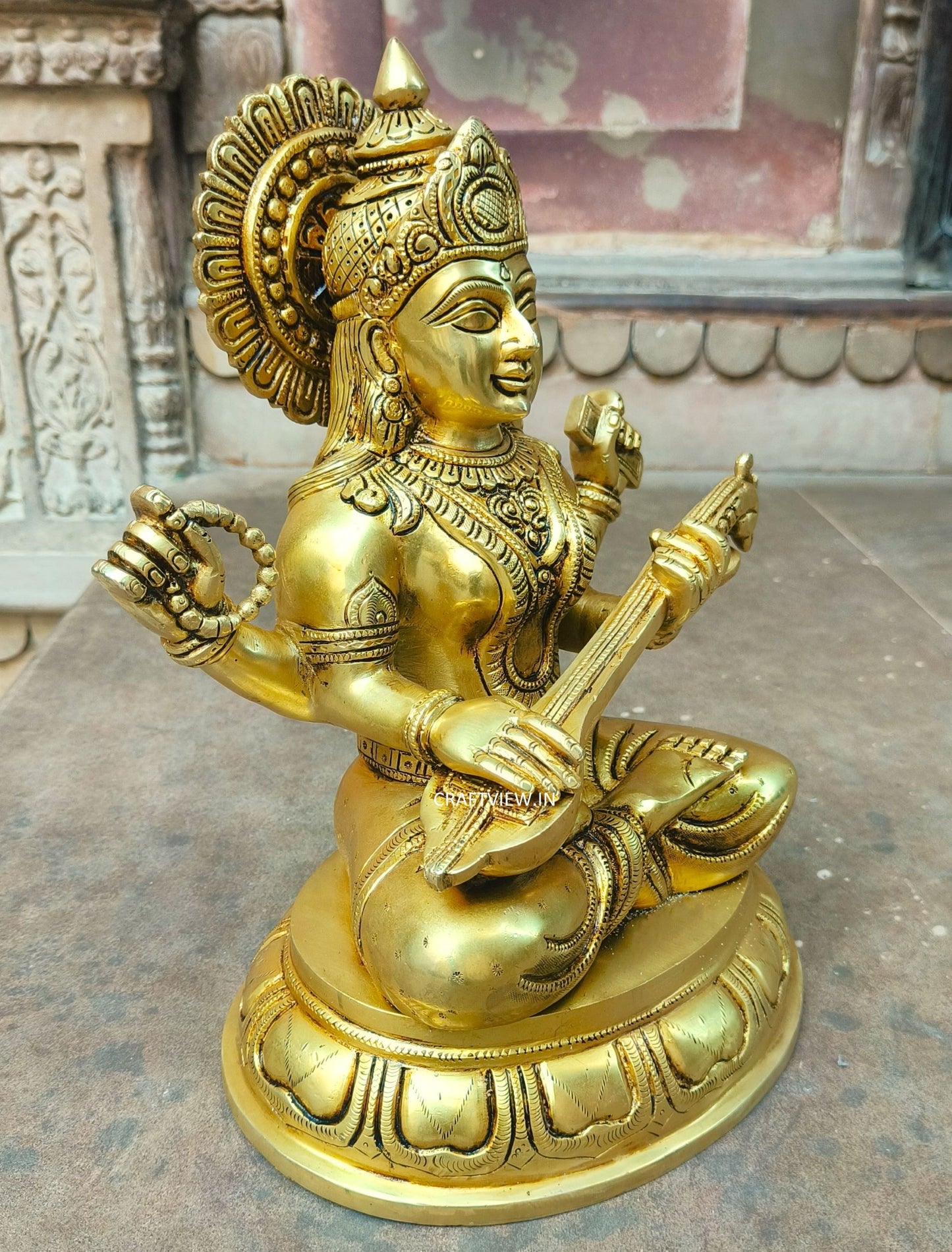 14" Brass Saraswathi Statue Fine Carving