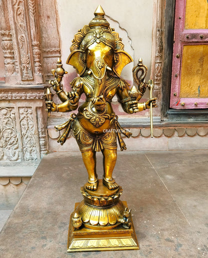 Brass Standing Six Hand Lord Ganesha Statue