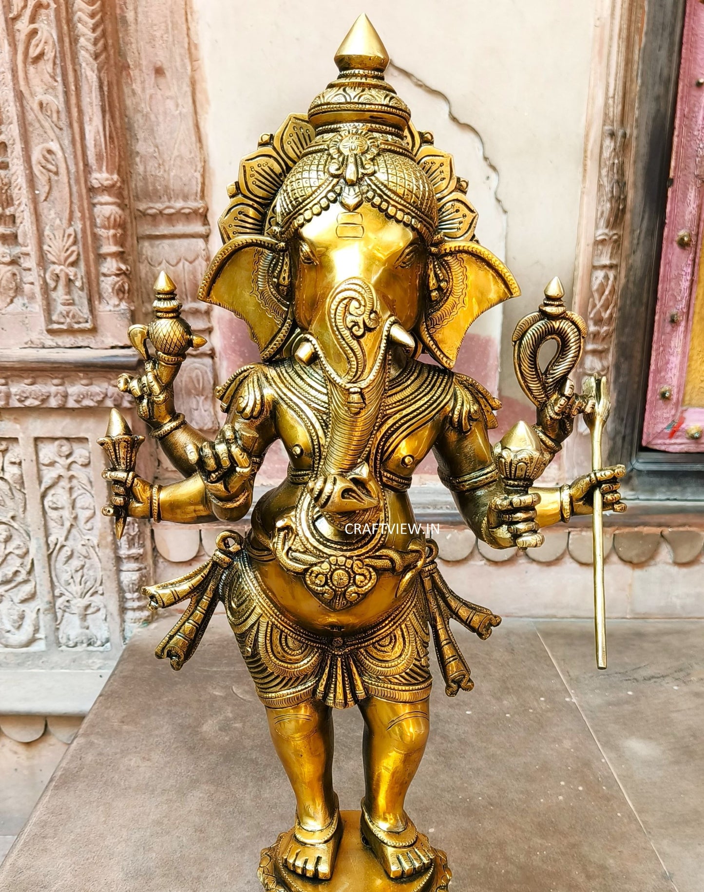 Brass Standing Six Hand Lord Ganesha Statue