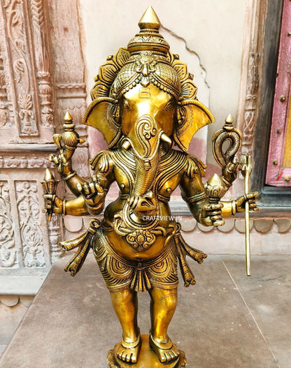 Brass Standing Six Hand Lord Ganesha Statue