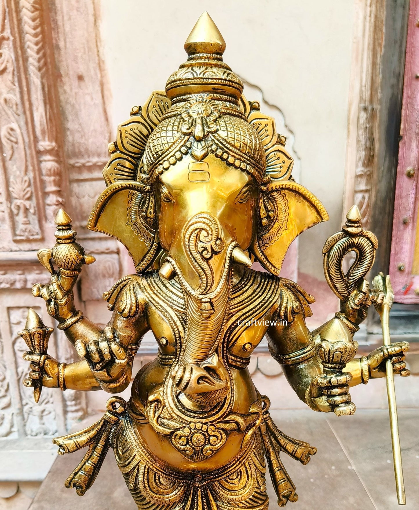 Brass Standing Six Hand Lord Ganesha Statue